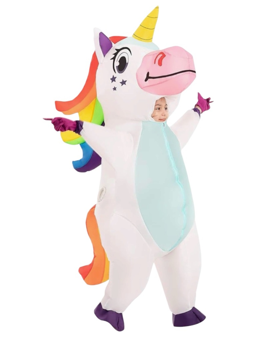 Spooktacular Creations Kids Inflatable Unicorn Costume White Rainbow 4-6